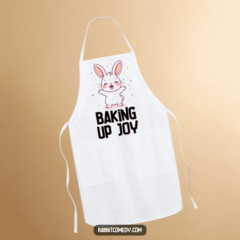 Funny Rabbit Apron: A happy rabbit performs an excited binky, leaving a cloud of confetti, turning kitchen duties into a fun and celebratory affair.