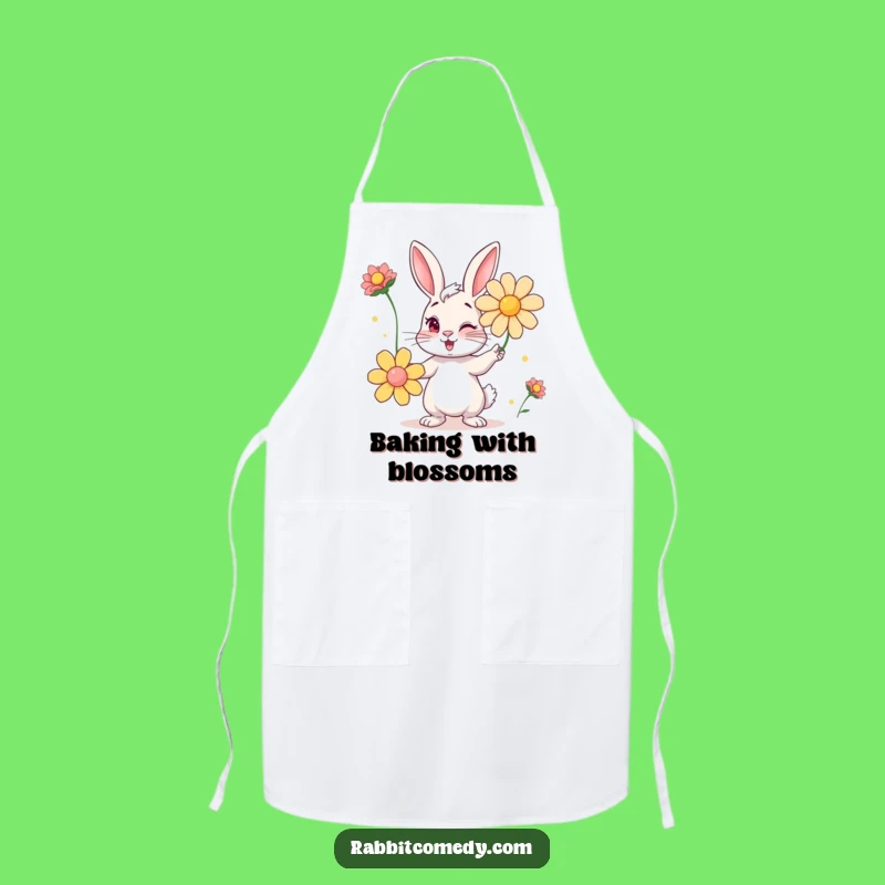Funny Winking Rabbit Flower Juggling Apron: Kitchen Fun and Hilarious Gift