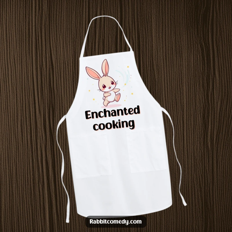 Funny Rabbit Apron: A playful rabbit character chases a swirling vortex of magical dust, adding enchantment to the kitchen.
