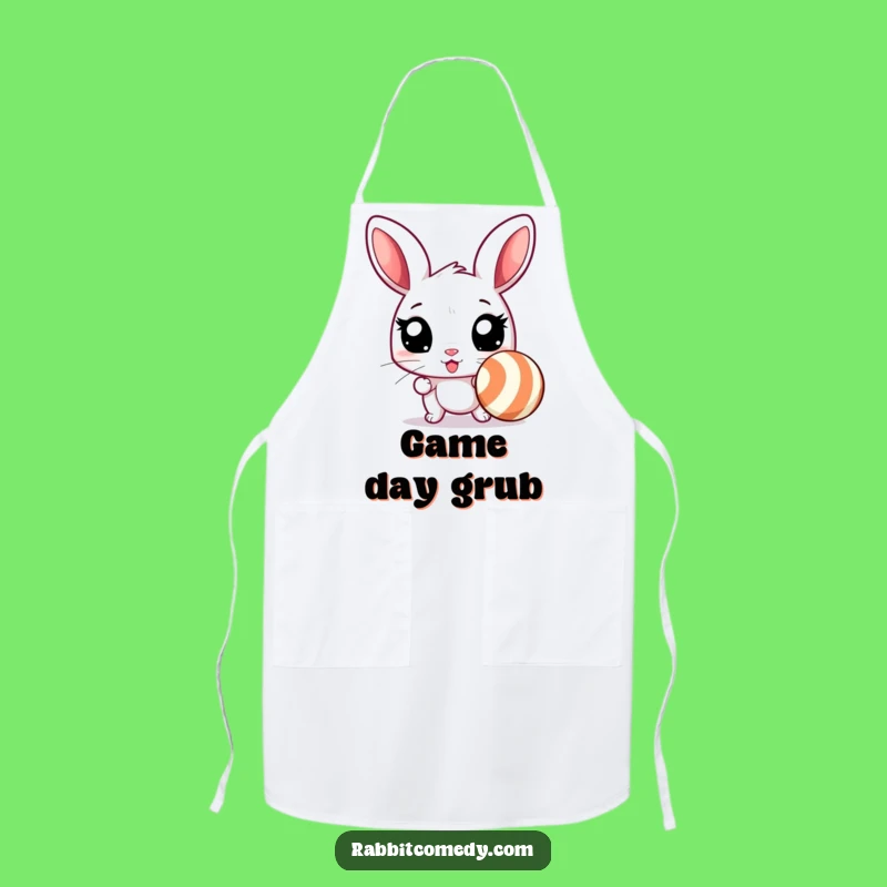 Funny Excited Rabbit Ball Chase Apron - Playful Cooking with Humor!