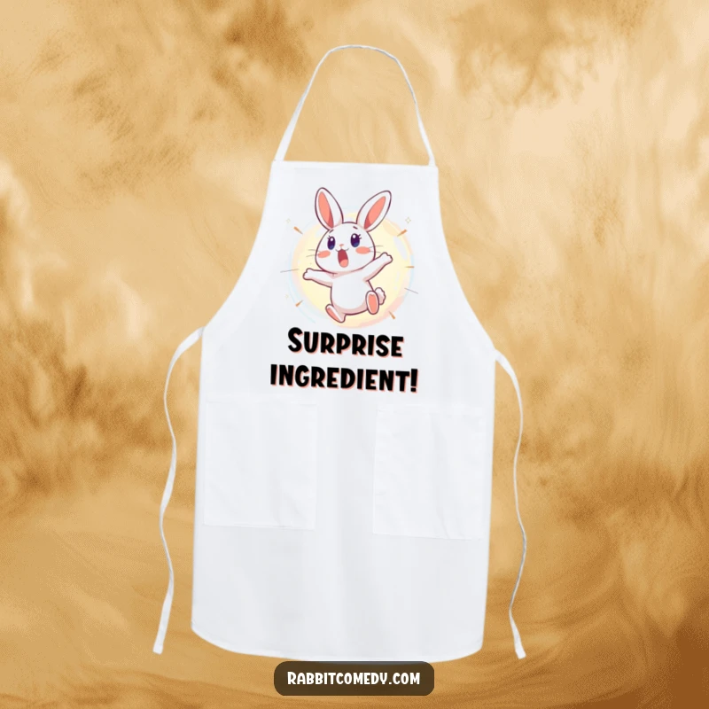 Funny Rabbit Apron: A surprised rabbit leaps backward from a bursting, shimmering bubble, turning kitchen tasks into a fun and amusing spectacle.