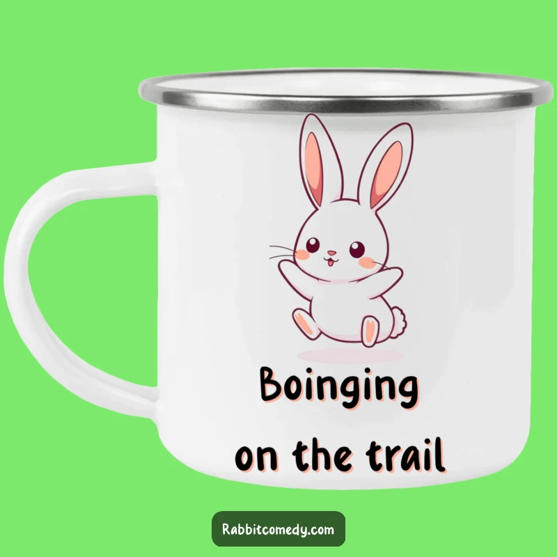 Funny Kawaii Rabbit Boinging Camping Mug - Bouncy Outdoor Drinkware, Gift