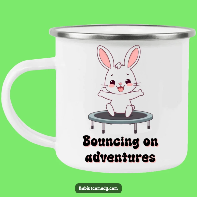 Funny Rabbit Trampoline Camping Mug - Outdoor Bounce, Energetic Bunny Gift