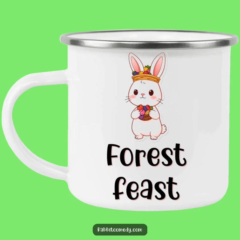 Funny Rabbit Berry Basket Enamel Mug: Durable & Whimsical Outdoor Gift
