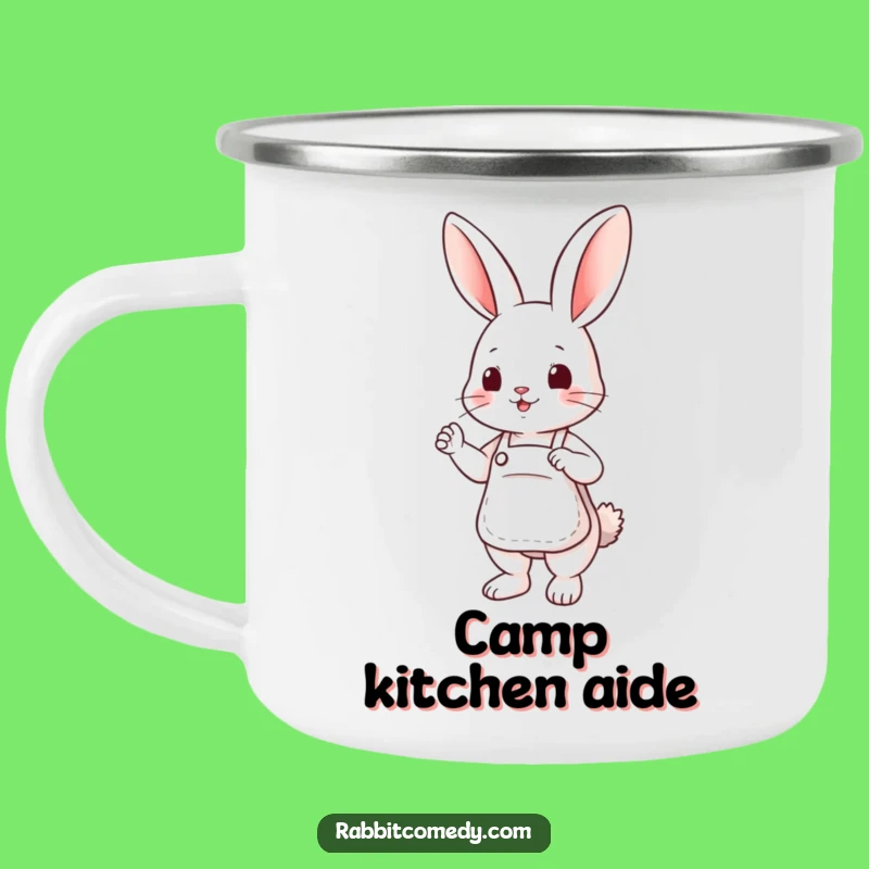 Funny Apron Rabbit Camping Mug - Durable Cute Helper Enamel Cup, Gift