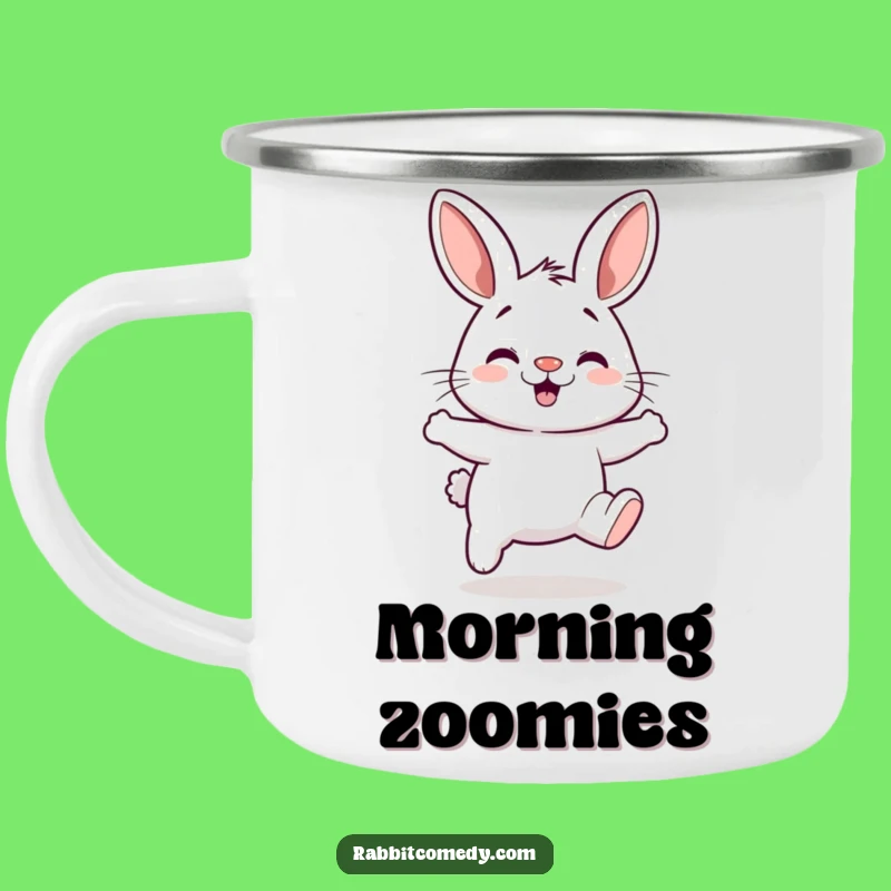 Funny Hopping Rabbit Camping Mug - Durable Silly Enamel Cup, Energetic Gift