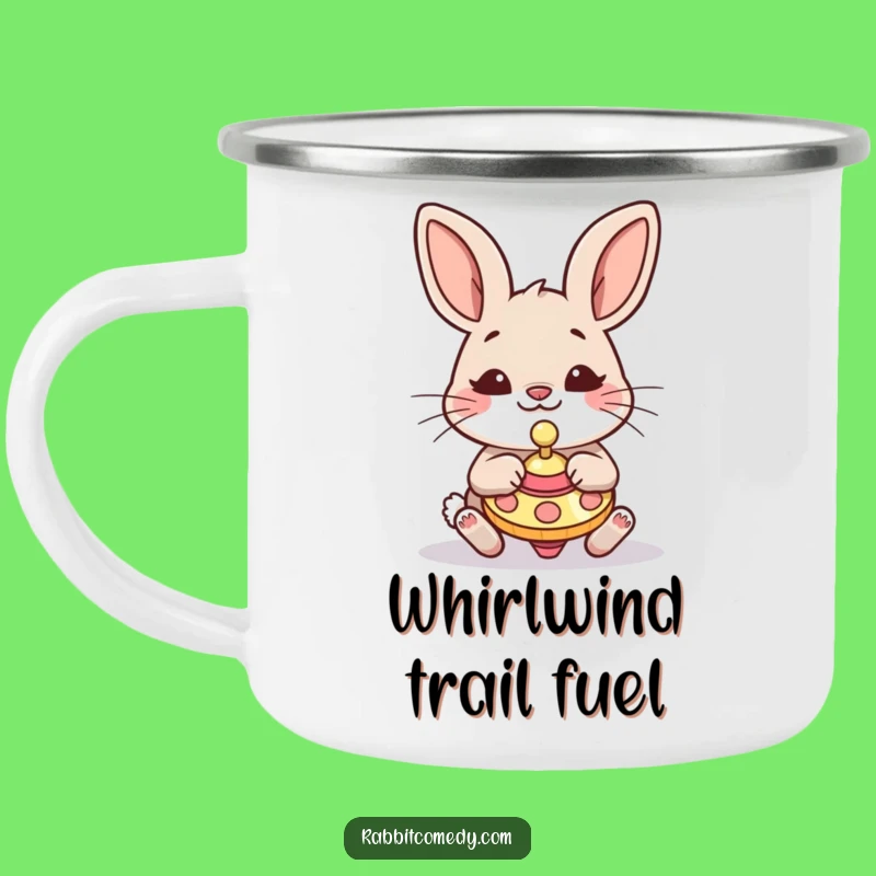 Funny Rabbit Camping Mug: Silly Animal Spinning Top Enamel Mug, Outdoor Fun Gift!