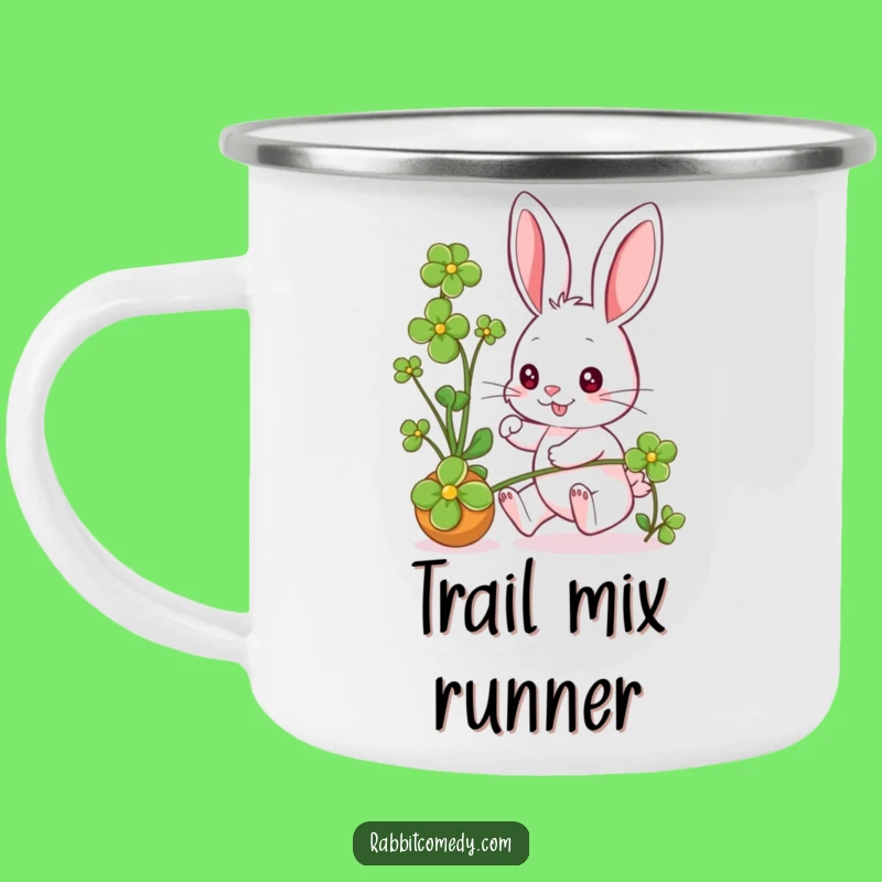 Funny Rabbit Clover Chase Camping Mug: Adventure and Laughs!