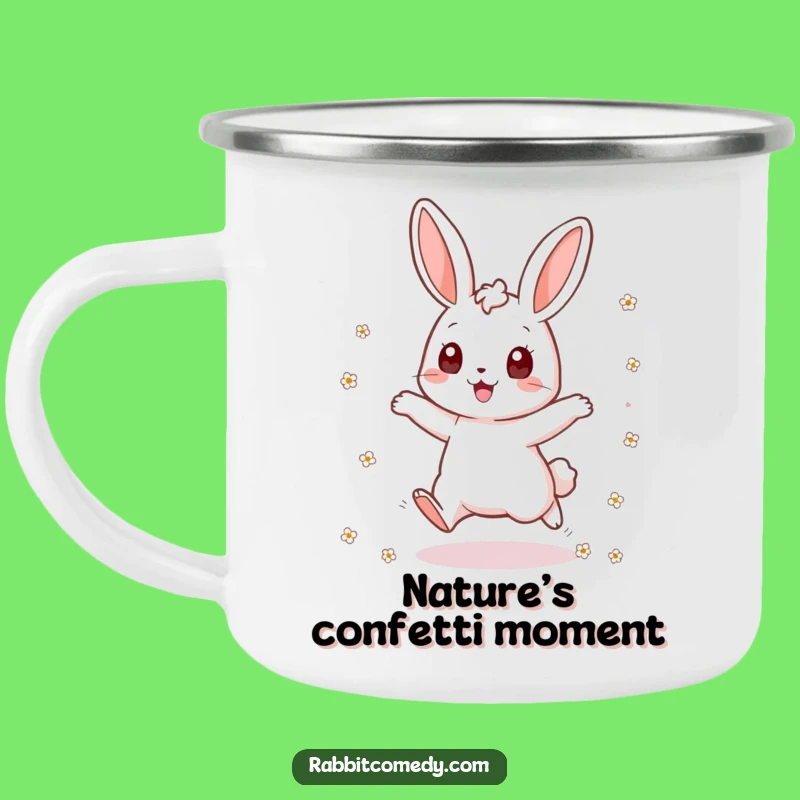Funny Rabbit Camping Mug: Flower Jumper Adventure - Outdoor Funny Gift!