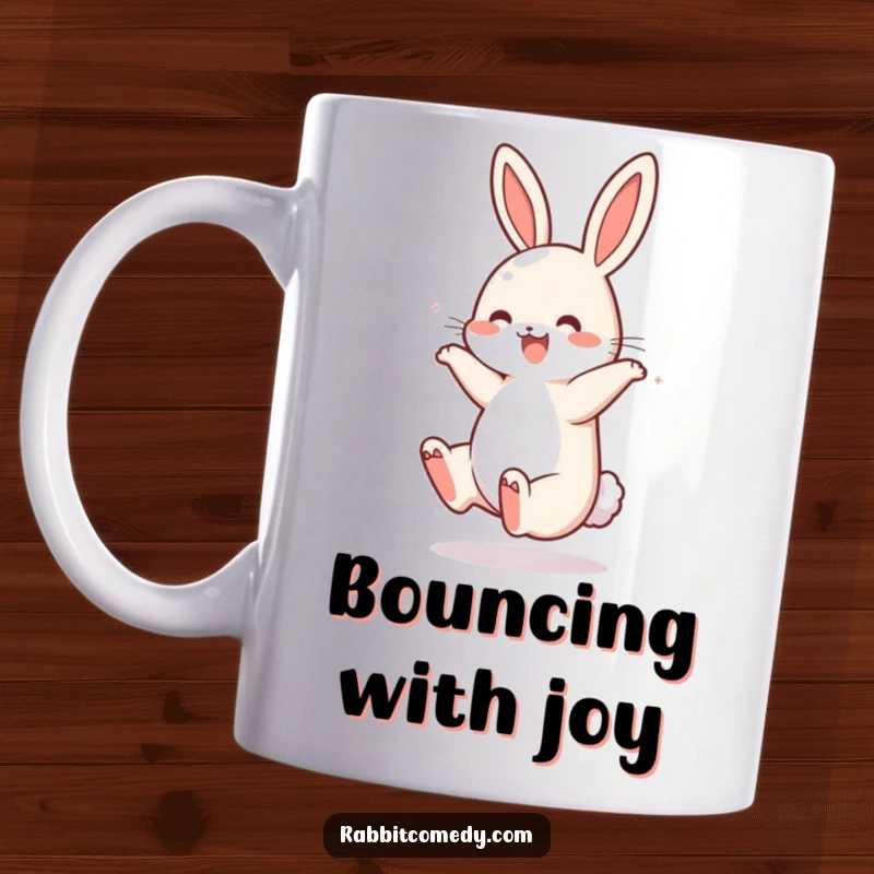 Funny Somersaulting Rabbit Mug: A rabbit performs a joyful somersault, its fluffy tail bouncing with pure glee, embodying uncontainable happiness.