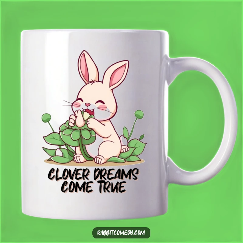 Funny Nibbling Rabbit Mug - Giant Clover Delight, Perfect Lucky Gift!