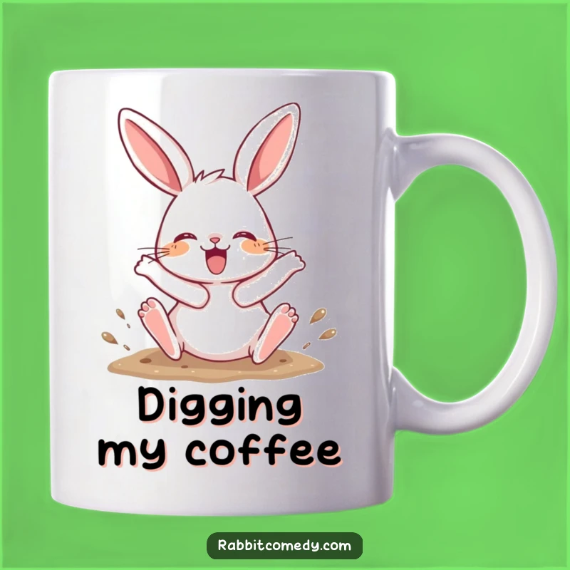 Funny Digging Rabbit Mug: Joyful Hind Leg Kick Design, Hilarious Gift for Energetic Bunnies