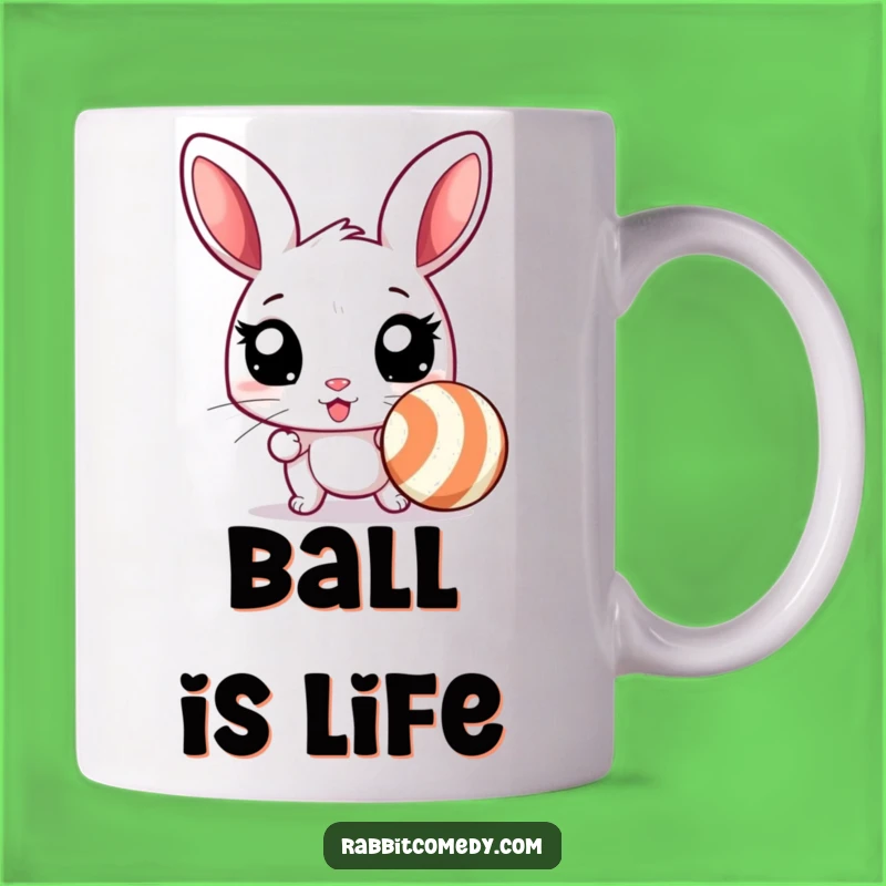 Funny Excited Rabbit Ball Chase Mug - Playful & Hilarious Gift!