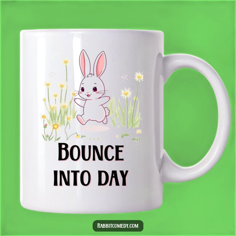 Funny Rabbit Dandelion Hop Mug - Playful Meadow Humor Gift for Lovers