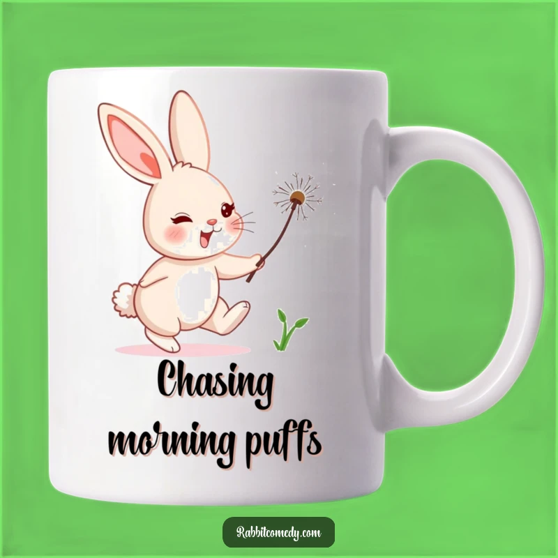 Funny Rabbit Dandelion Seed Mug: Chase Your Dreams Hilariously!