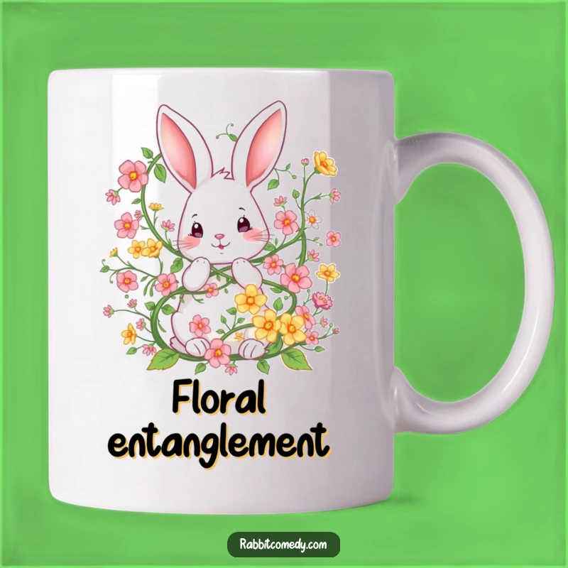Funny Rabbit Flower Vine Mug: Whimsical Entanglement, Perfect Gift for Garden Lovers