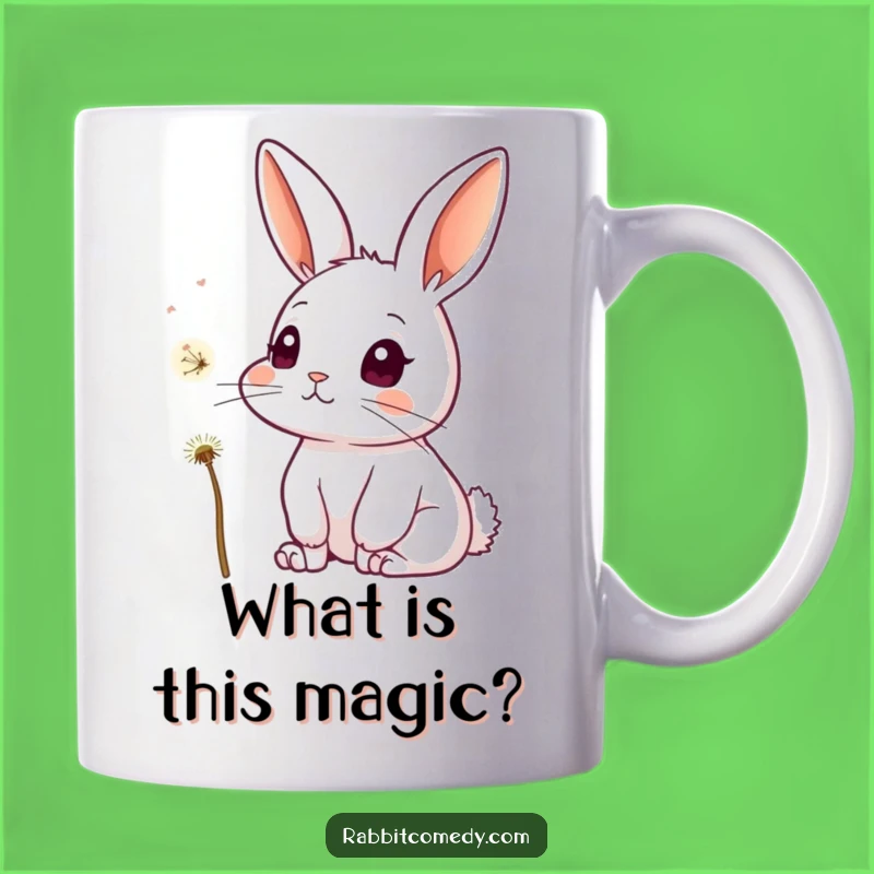 Funny Curious Rabbit Mug: Watching Dandelion Seeds Float, Whimsical Funny Gift