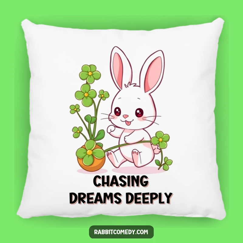 Funny Rabbit Clover Chase Pillow: Snuggle Up with Humor!