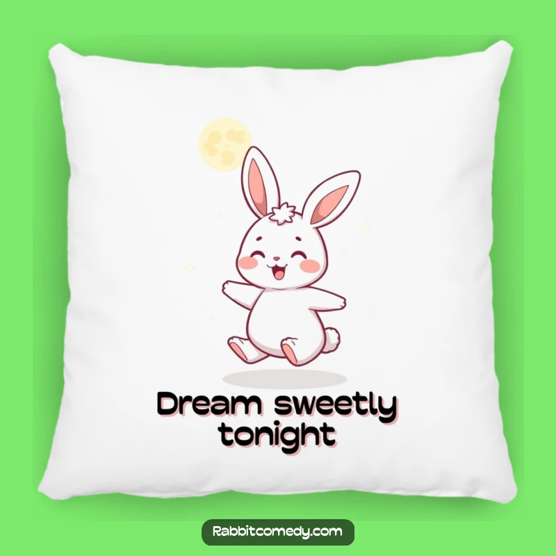 Funny Gleeful Rabbit Pillow: Cozy Cartoon Spinning Under Glittering Moon Accent Pillow