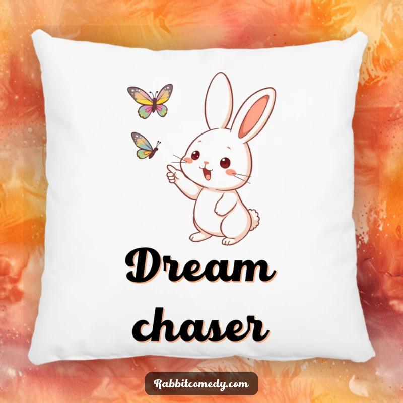 Funny Rabbit Butterfly Accent Pillow: A soft pillow featuring a rabbit pointing with its whiskers at a butterfly.