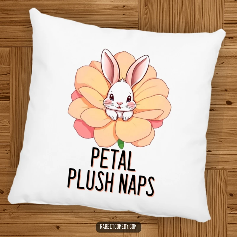 Funny rabbit peeking from a large, colorful flower, bringing comfort & humor to this soft pillow.