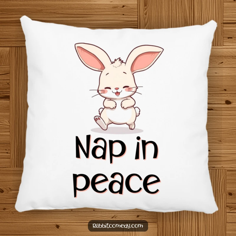 Funny pillow with a soft texture, showing a cartoon rabbit comically stumbling with huge floppy ears, adding humor and comfort to seating.