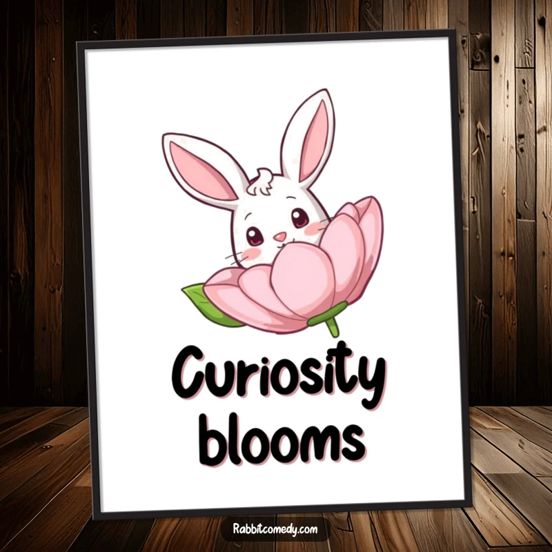 Funny Rabbit Flower Digital Art Print: High-resolution digital art of a curious rabbit peeking from a large flower.