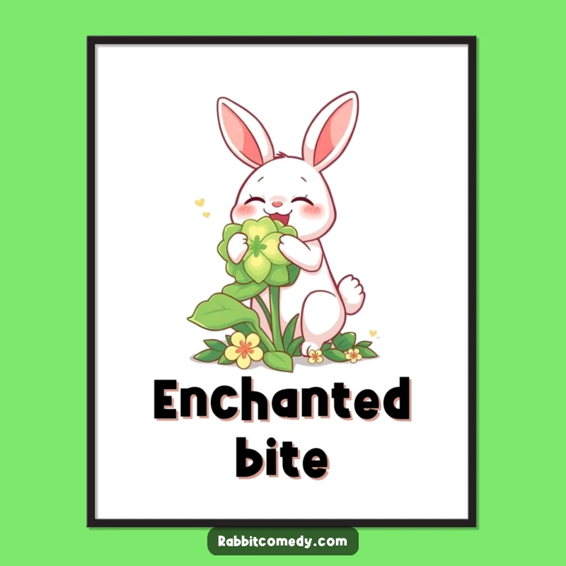 Funny Rabbit Glowing Clover Digital Art - Instant Whimsical Decor Gift