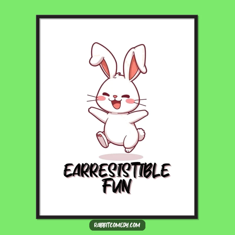 Funny Bouncing Rabbit Digital Art Print: Comical Floppy Ear Design for Playful Decor