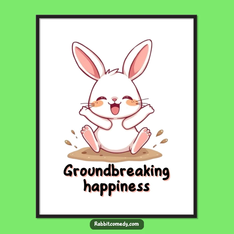 Funny Digging Rabbit Digital Art Print: Energetic Hind Leg Kick for Playful Decor