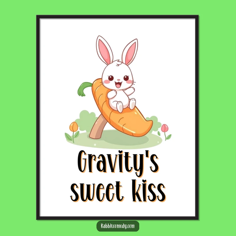 Funny Giddy Rabbit Carrot Slide Digital Art: Instant Whimsy and Hilarious Gift