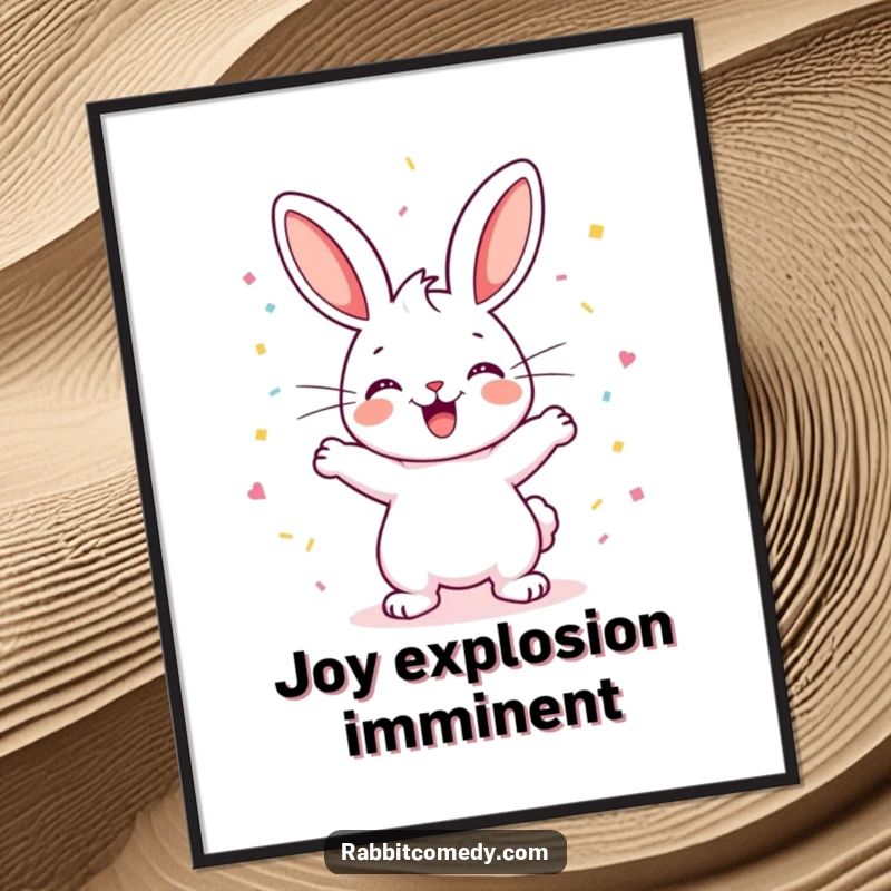Funny Rabbit Digital Art: A happy rabbit performs an excited binky, leaving a cloud of confetti, a joyful and humorous downloadable print.