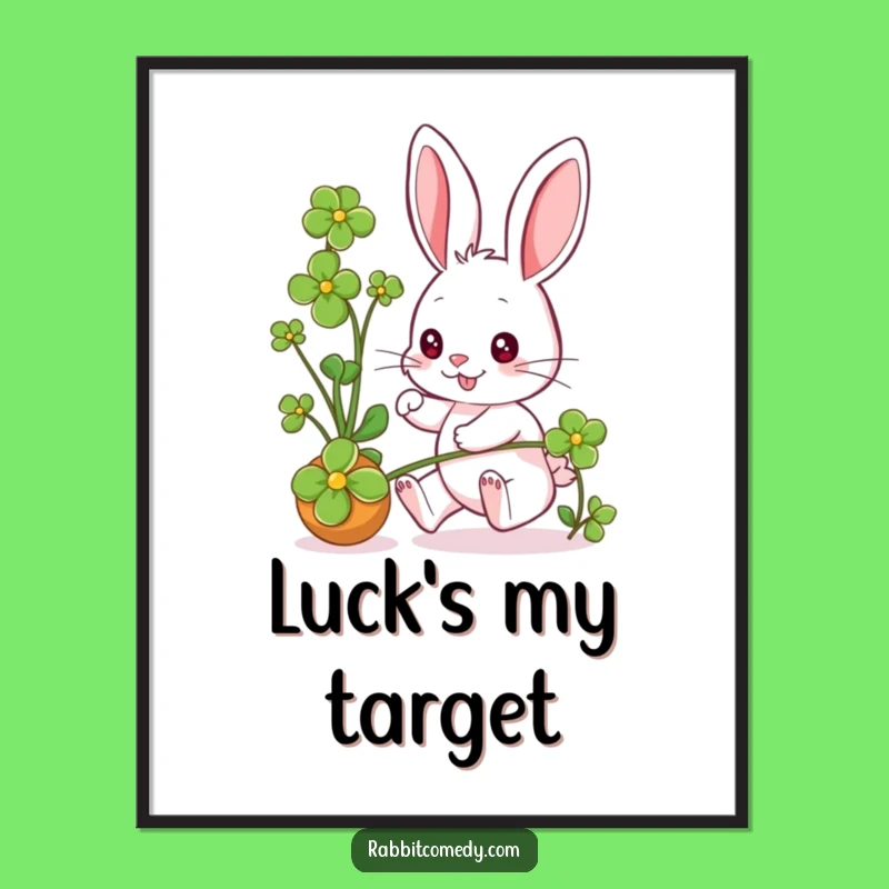 Funny Rabbit Clover Chase Digital Art: Instant Joyful Decor!