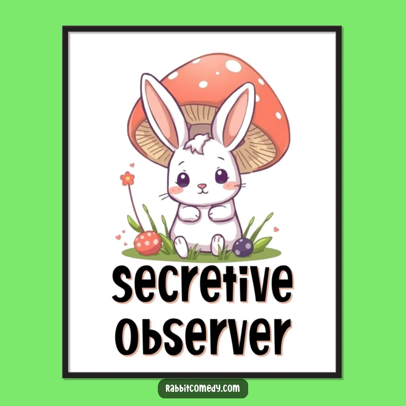 Funny Rabbit Mushroom Digital Art - Curious Bunny Print, Perfect Humorous Gift!