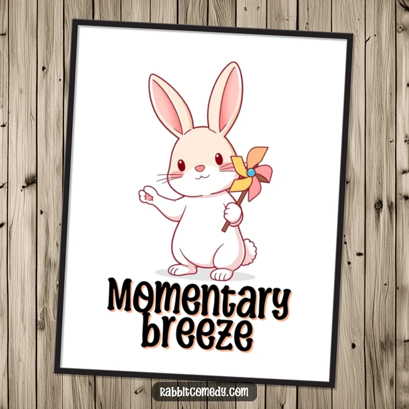 Funny Rabbit Pinwheel Digital Art Print: High-resolution digital art of a rabbit balancing a spinning pinwheel.