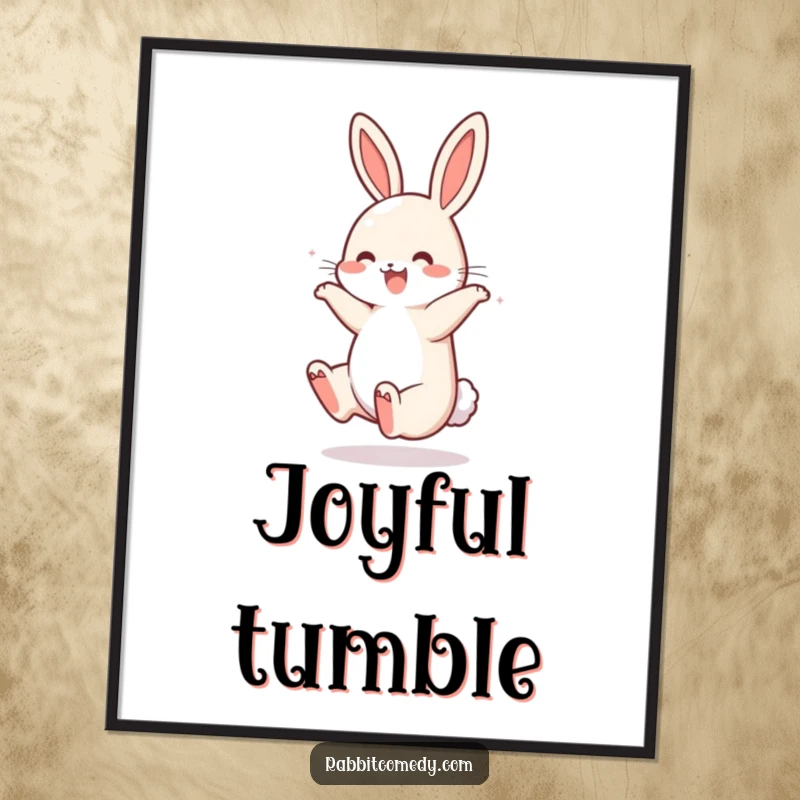 Funny Rabbit Somersault Digital Art: High-resolution art of a rabbit performing a joyful somersault, tail bouncing, conveying pure happiness and movement.