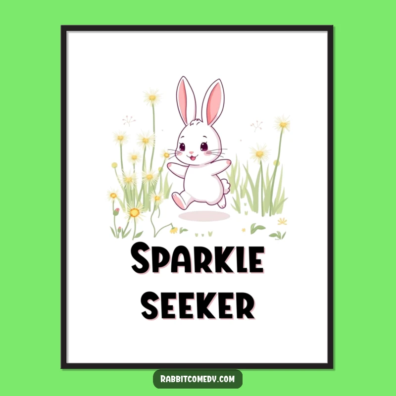 Funny Rabbit Sparkling Dandelion Digital Art - Instant Meadow Decor Gift