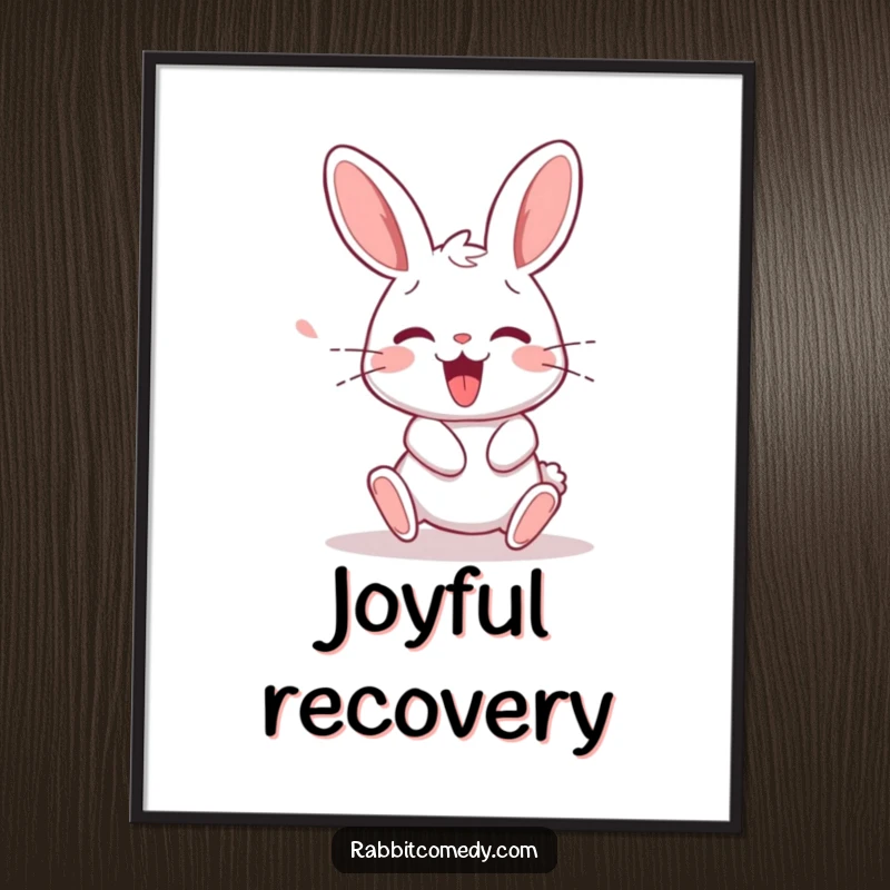 Funny rabbit character stumbling and then squeaking with joy upon recovery, captured in humorous digital art.