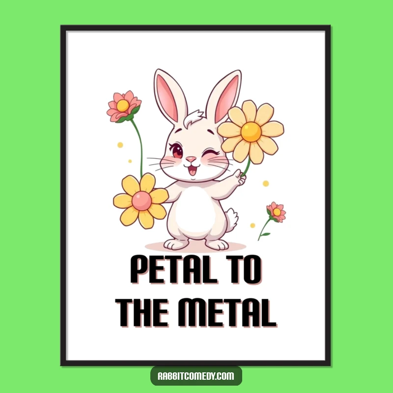 Funny Winking Rabbit Flower Juggling Digital Art: Instant Charm and Hilarious Gift