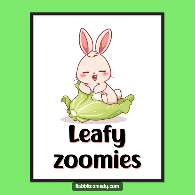 Funny Rabbit Lettuce Slide Digital Art: Comical Action for Your Walls