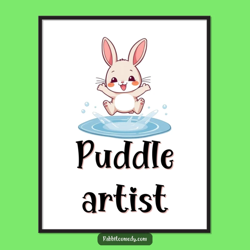 Funny Rabbit Puddle Splash Digital Art: Instant Hilarious Cartoon Decor