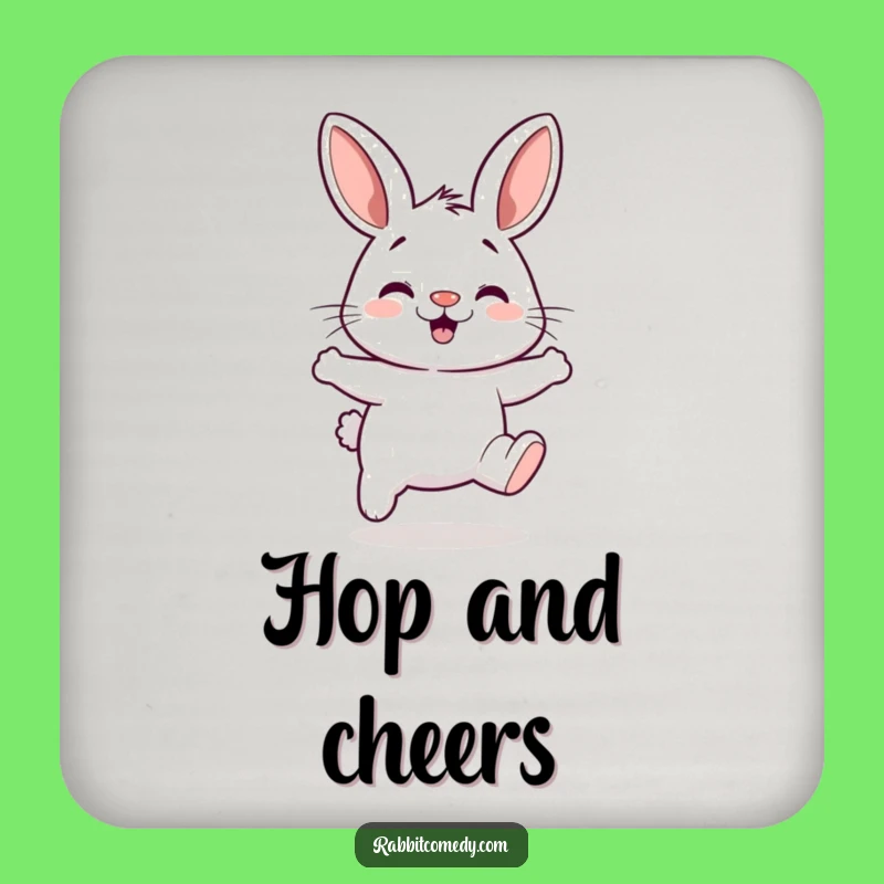 Funny Hopping Rabbit Coaster - Silly Energy Art, Small Gift for Tables