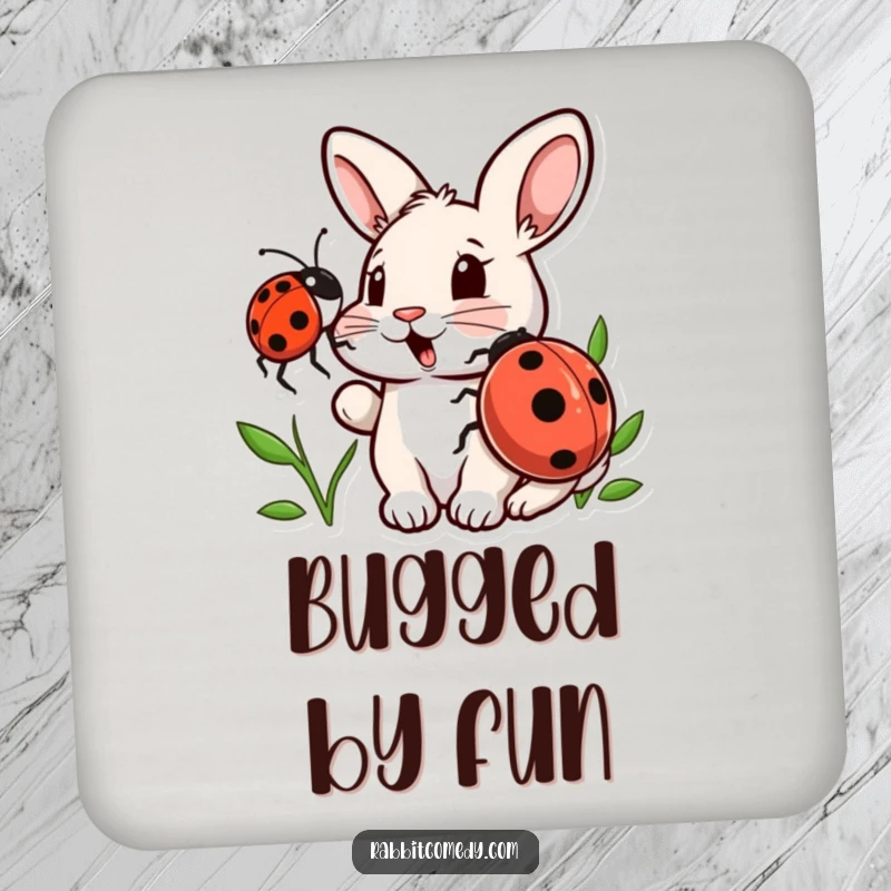 Funny drink coasters featuring a surprised rabbit and a friendly ladybug, providing humorous protection for surfaces during gatherings.