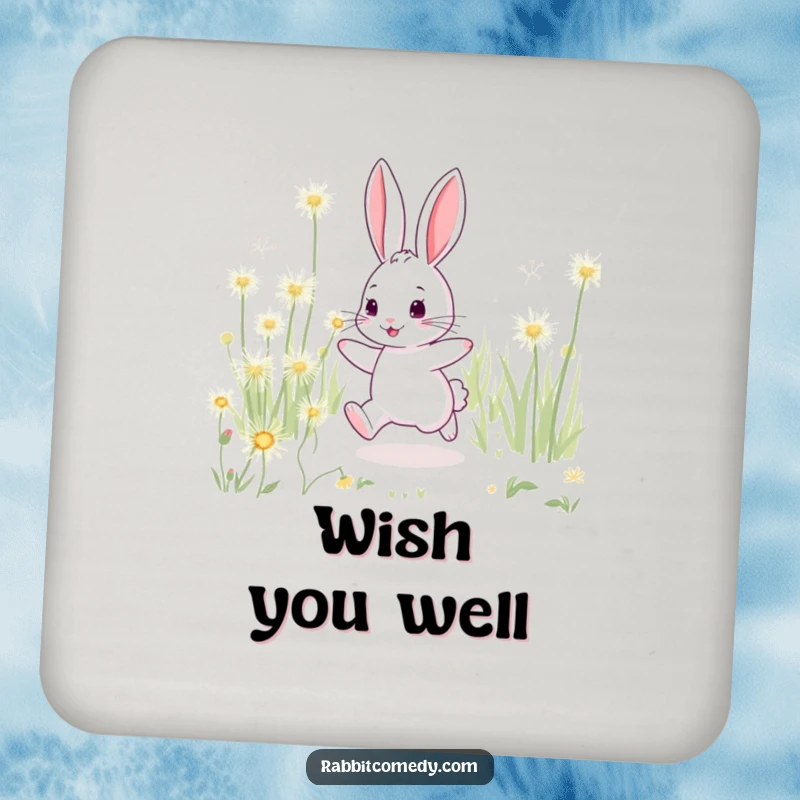 Funny rabbit coaster, playfully hopping through giant sparkling dandelions, bringing meadow charm to your surfaces.