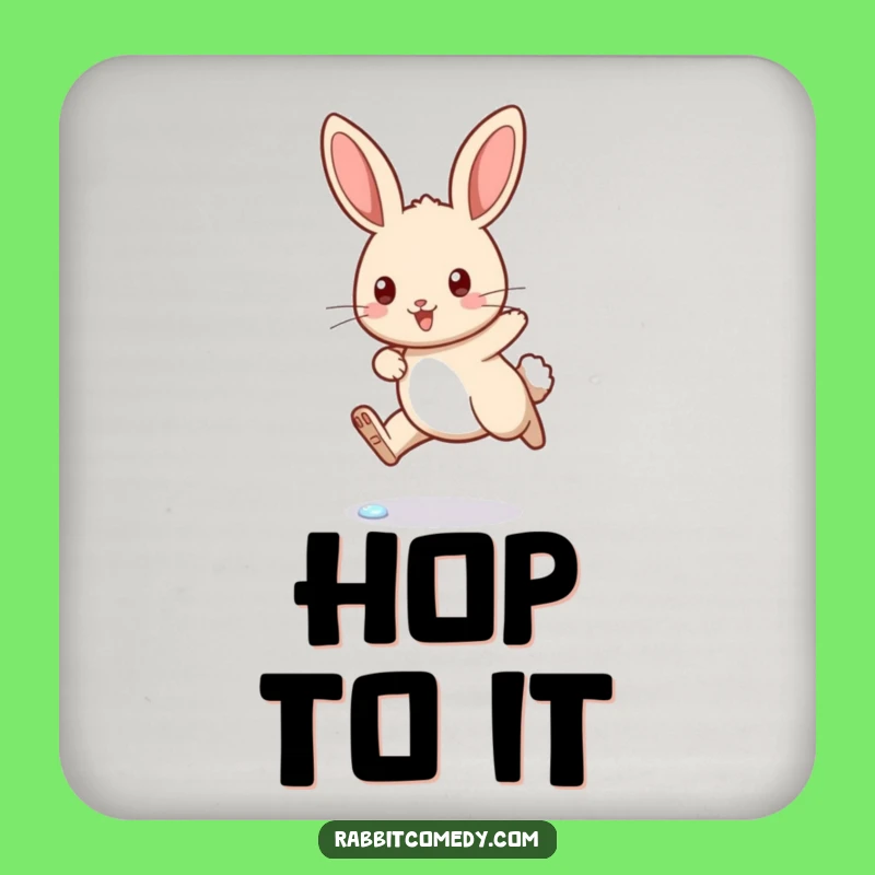 Funny Determined Rabbit Dewdrop Hop Coaster - Protect Surfaces with Humor!