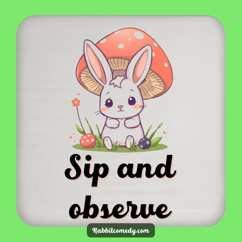 Funny Rabbit Mushroom Drink Coaster - Whimsical Bunny Accessory, Perfect Humorous Gift!