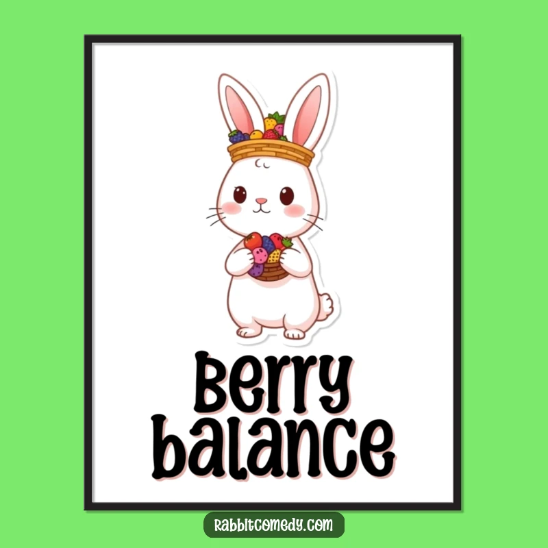 Funny Rabbit Berry Basket Poster: Whimsical & Hilarious Nature Art Gift