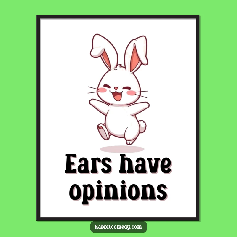 Funny Bouncing Rabbit Poster: Comical Floppy Ear Art for a Playful Room Decor