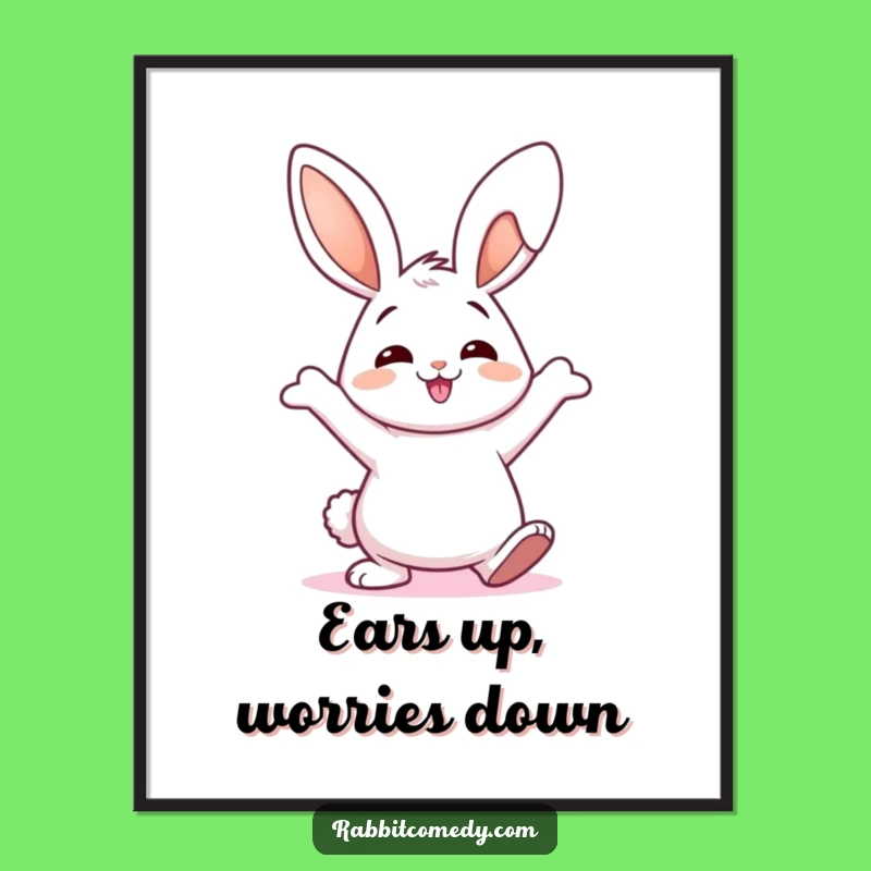 Funny Rabbit Dance Poster, Whimsical Wiggly Ear Wall Art for Gift