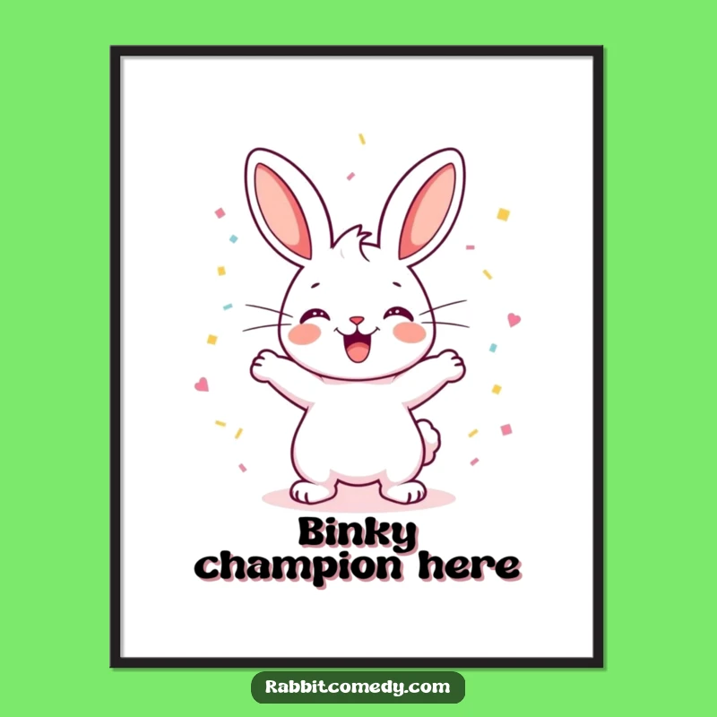 Funny Happy Rabbit Binky Poster: Joyful Wall Art for a Festive Mood